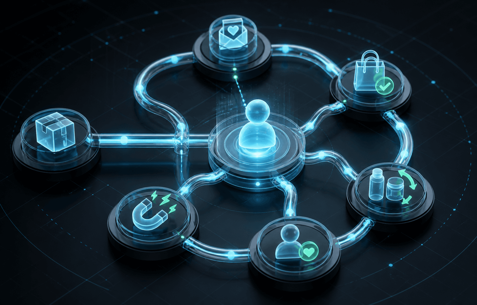 A connected DTC customer lifecycle looping through retention stages